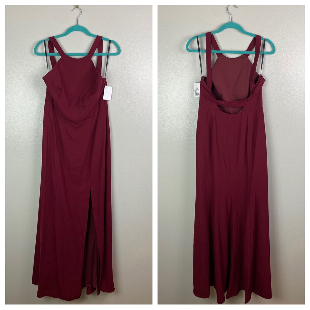 NWT Dessy Collection | High-Neck Backless Crepe Trumpet Gown Burgundy 12
